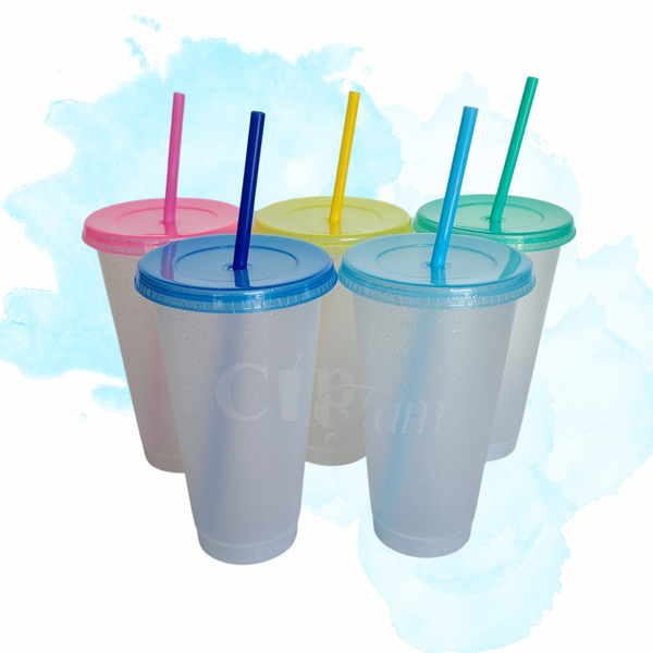 24oz Glitter Cold Cups with Colored Lids