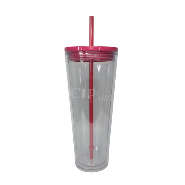 24oz Snowglobe Tumbler Hot Pink Lid